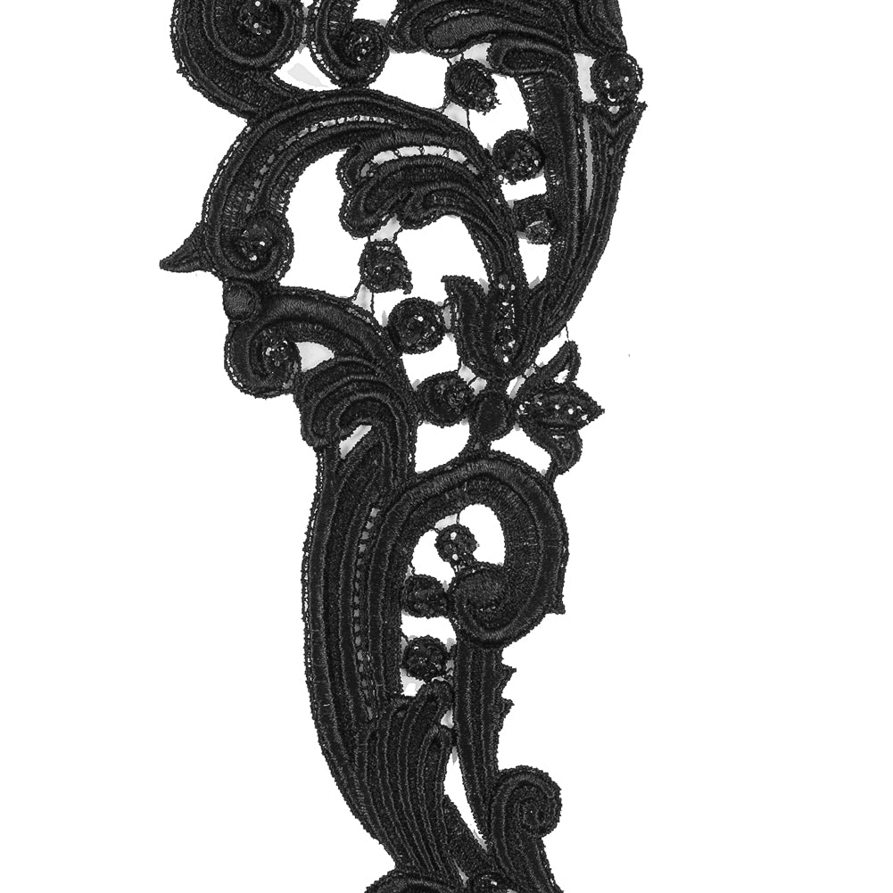Black Sparkly Paisley Left Side Applique - 11" x 4" Detail