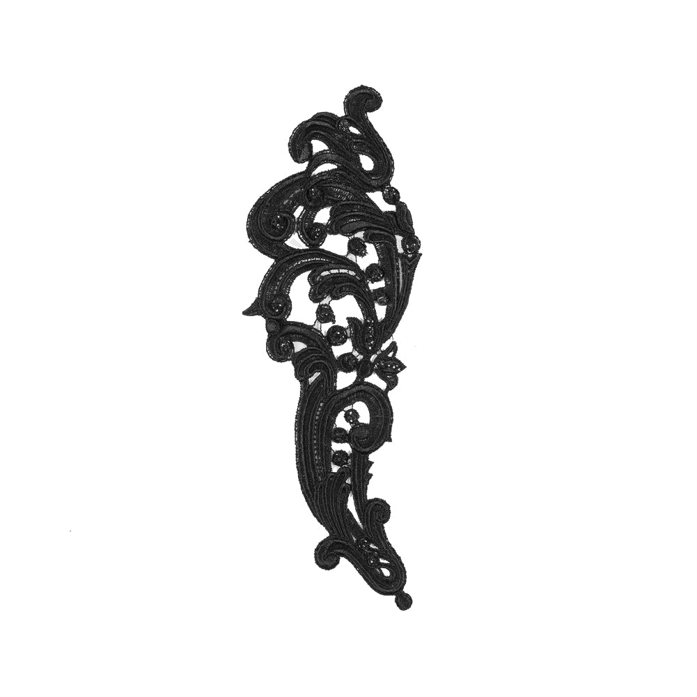 Black Sparkly Paisley Left Side Applique - 11" x 4"