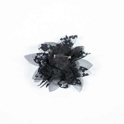 Black Organza and Lace Flower Pin - 4" x 4" Detail