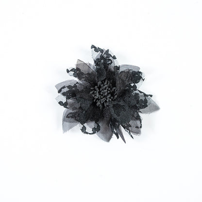 Black Organza and Lace Flower Pin - 4" x 4"