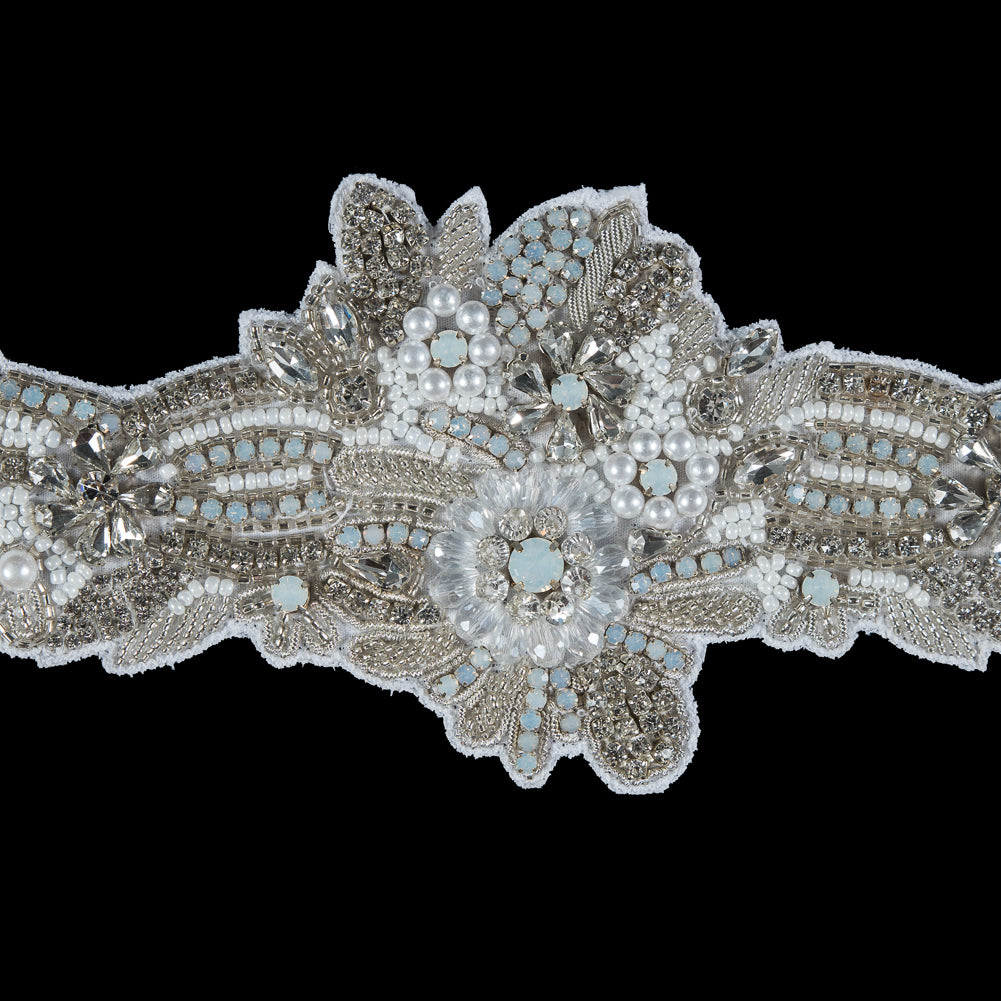 Beaded and Rhinestone Organza Bridal Belt - 3" x 24" Detail