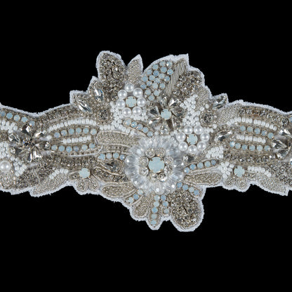 Beaded and Rhinestone Organza Bridal Belt - 3" x 24" Detail