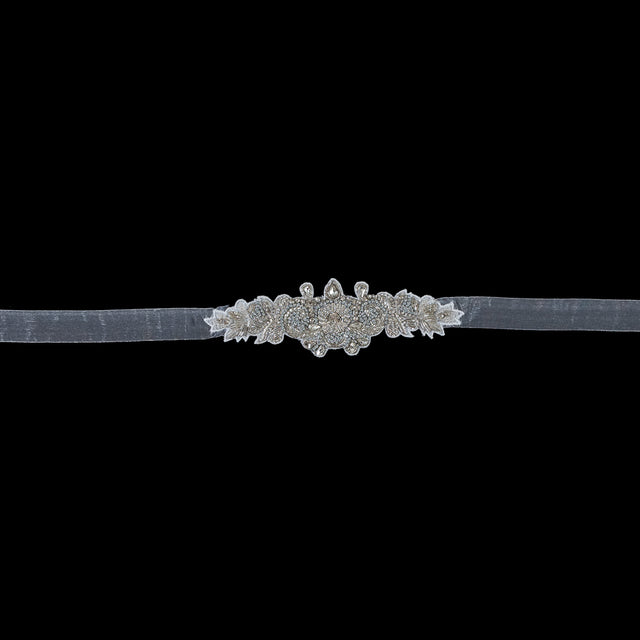 Beaded and Rhinestone Organza Bridal Belt - 2.5" x 8.5"