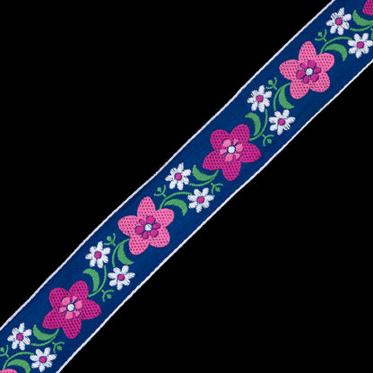 Blue and Pink Floral Jacquard Ribbon - 2"