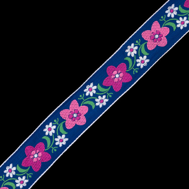 Blue and Pink Floral Jacquard Ribbon - 2"