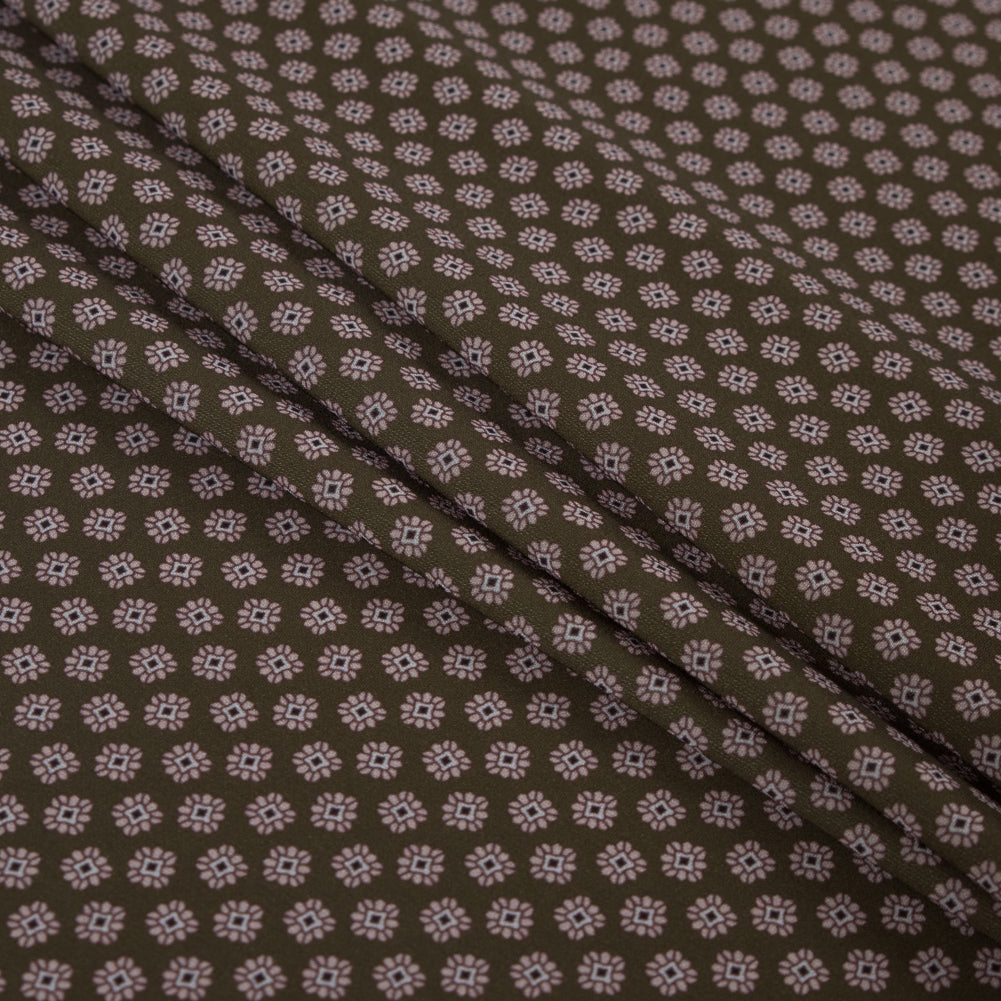 Italian Green and Beige Floral Digitally Printed Stretch Polyester Folded