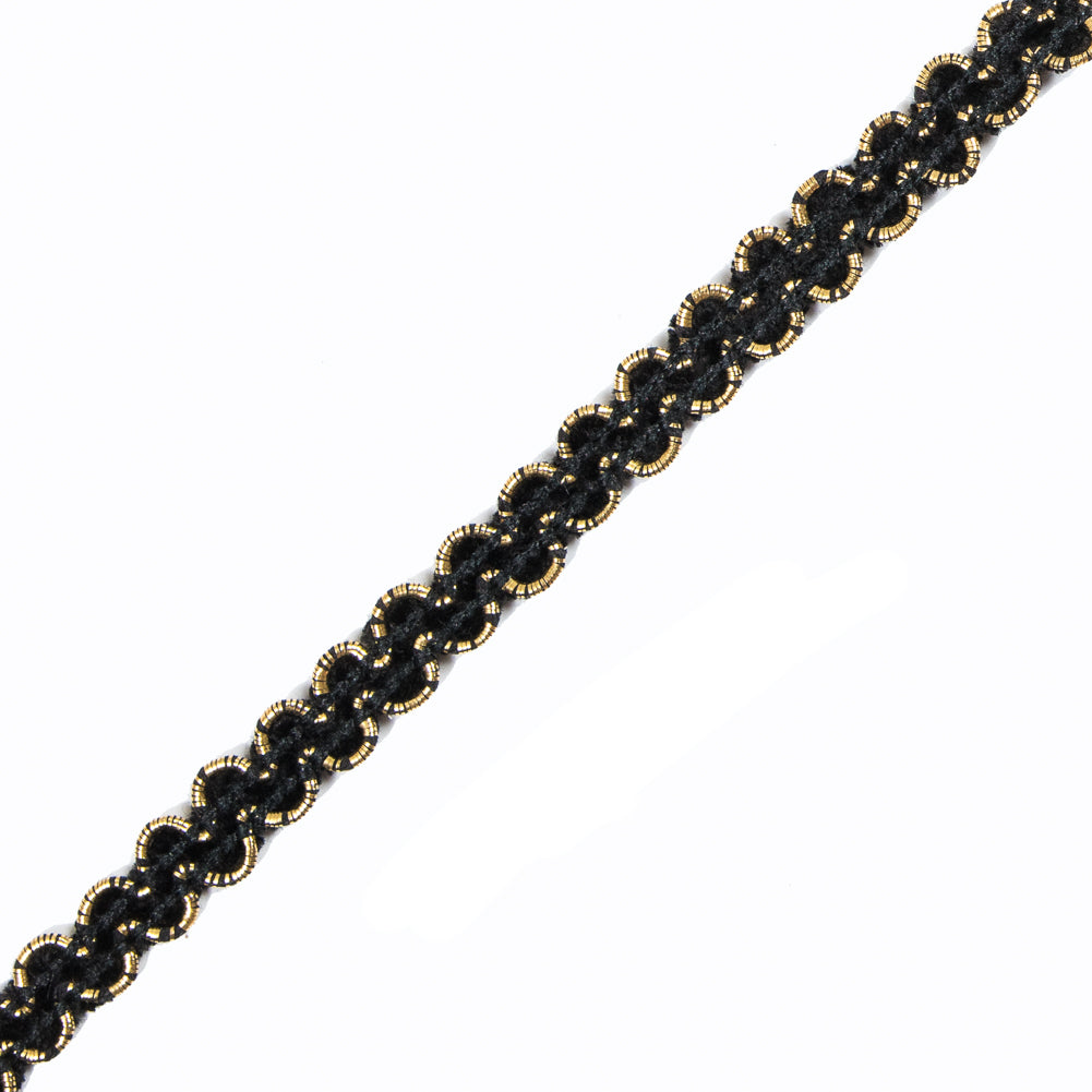 Gold and Black Metallic Ric Rac Trim - 0.5" Detail