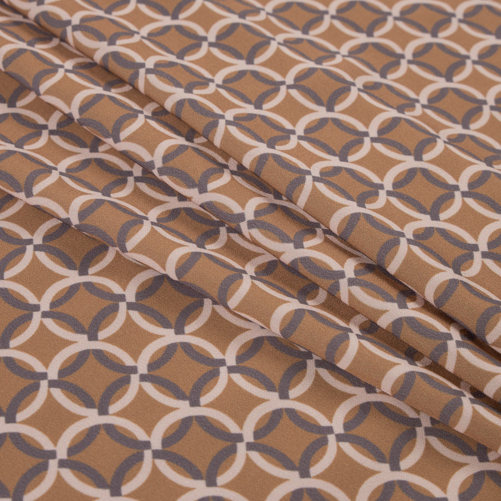Italian Mustard and Beige Geometric Stretch Polyester Folded