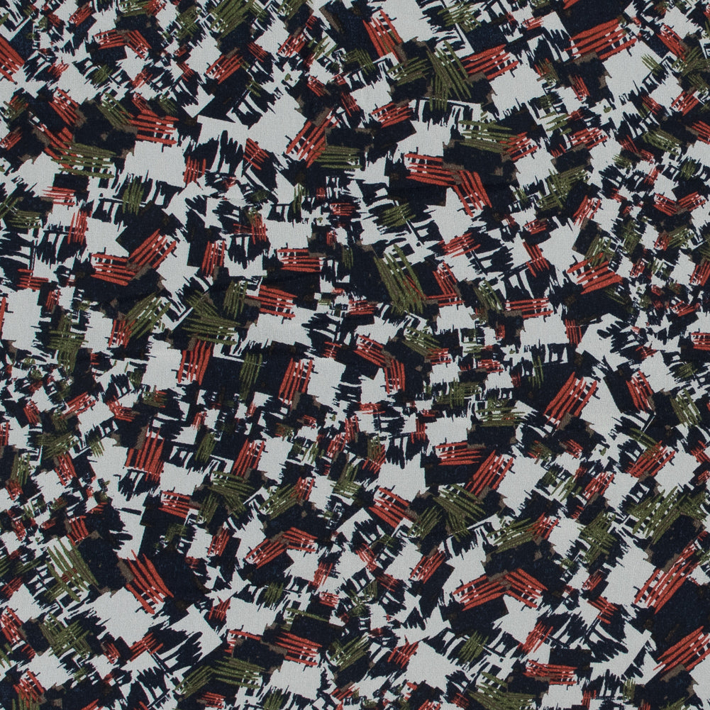 Jason Wu Navy, Burnt Orange and Green Abstract Silk Chiffon