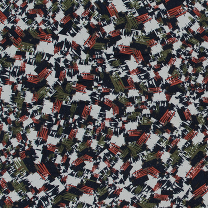 Jason Wu Navy, Burnt Orange and Green Abstract Silk Chiffon