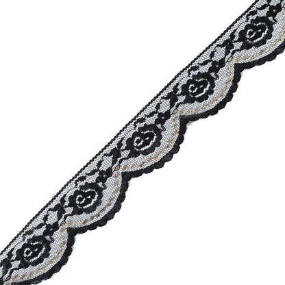 Black and Metallic Gold Scallop Edge Lace Trim - 2"