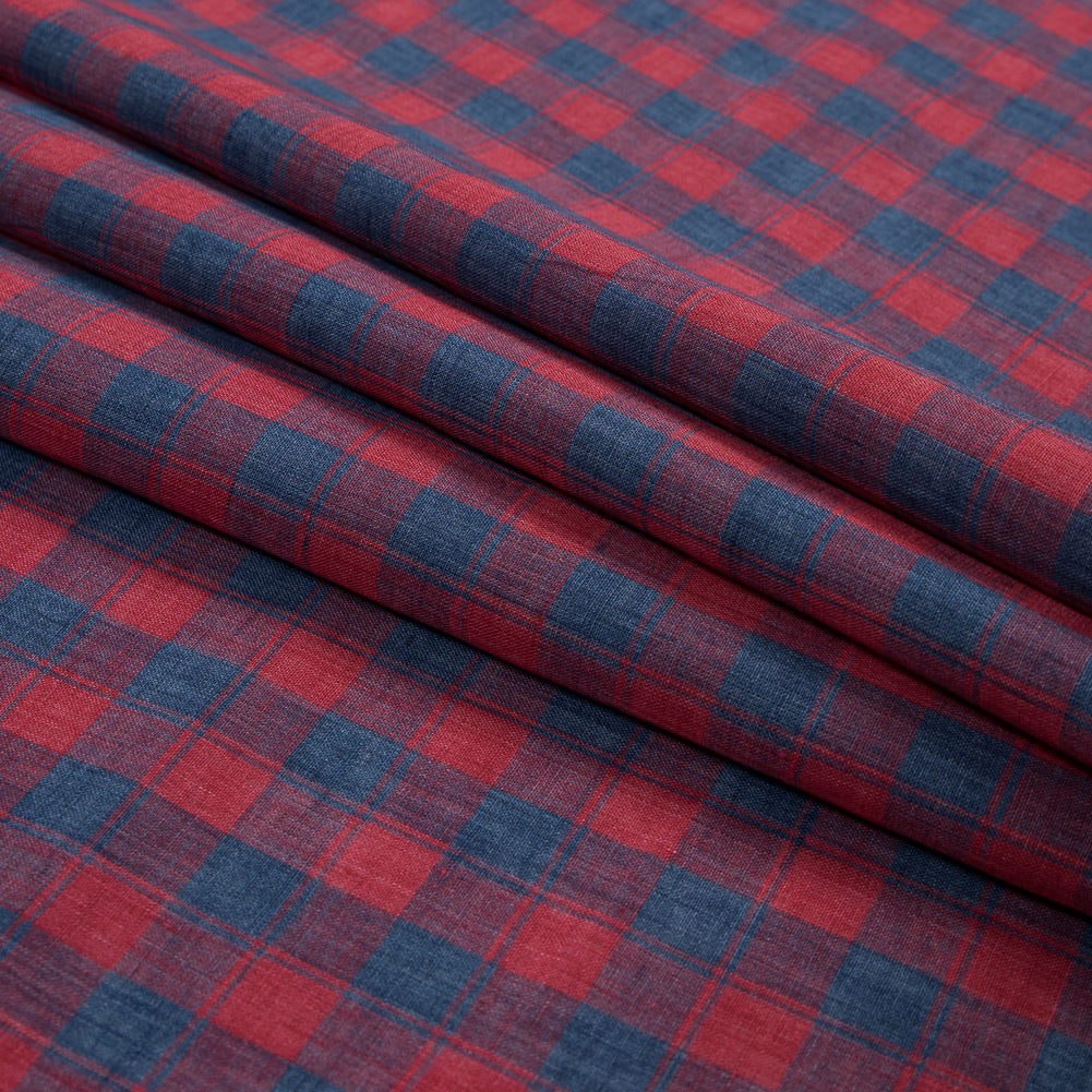 Red and Blue Plaid Sheer Linen Woven Folded
