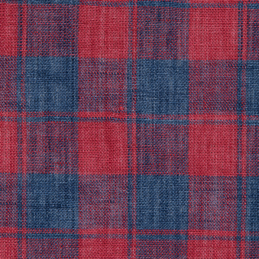 Red and Blue Plaid Sheer Linen Woven Detail