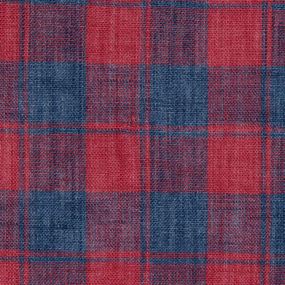 Red and Blue Plaid Sheer Linen Woven Detail