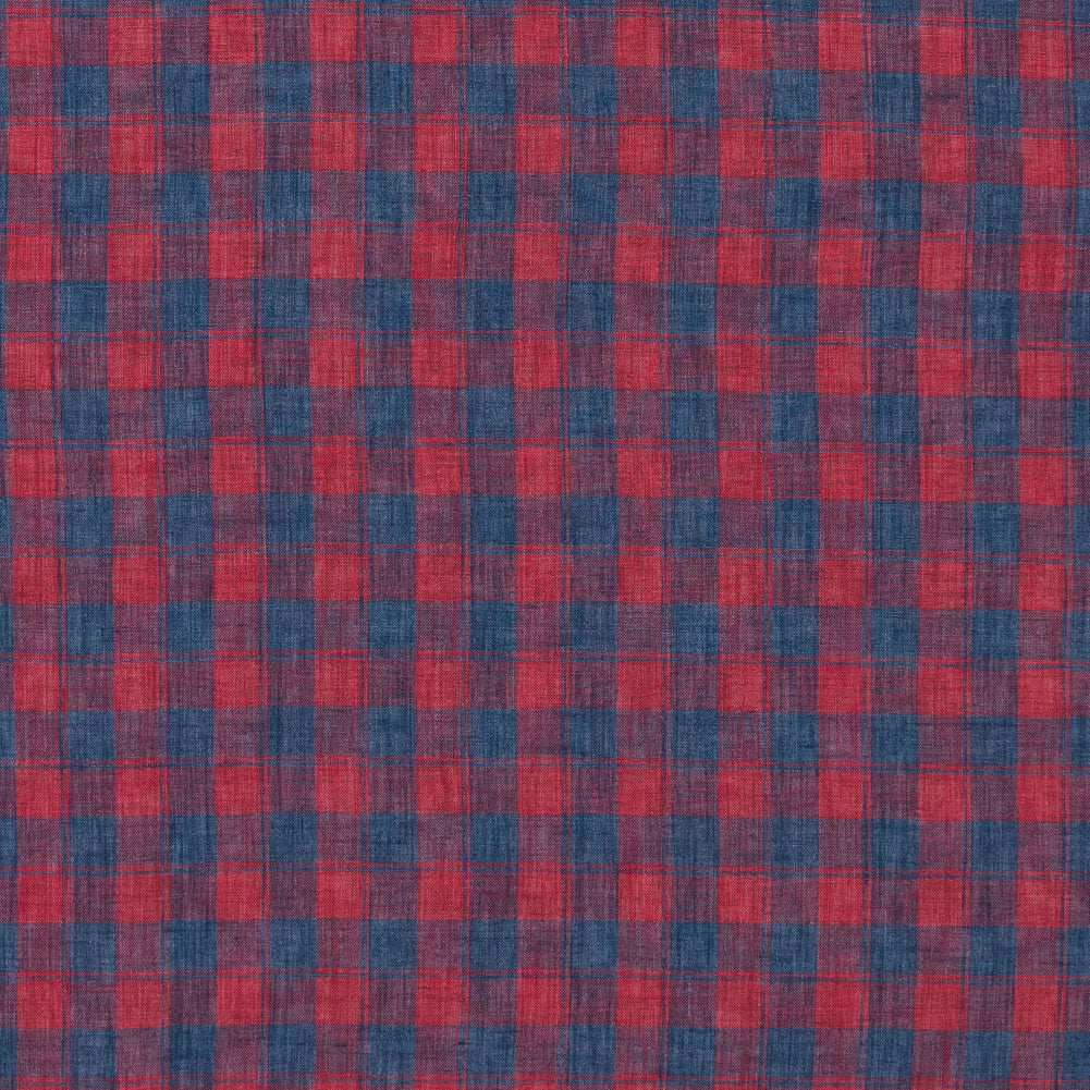 Red and Blue Plaid Sheer Linen Woven