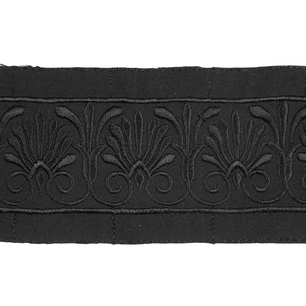 Black Classically Embroidered Trim - 2.5" Detail
