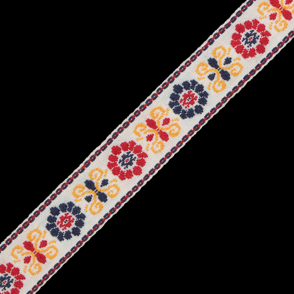 Yellow, Red and Blue Floral German Jacquard Ribbon - 0.75" Detail