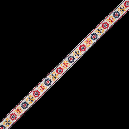 Yellow, Red and Blue Floral German Jacquard Ribbon - 0.75"