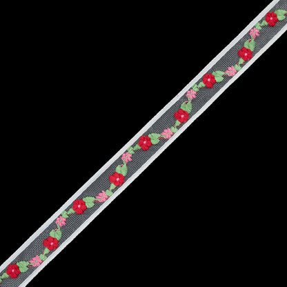 Red Floral Embroidered Tulle Ribbon - 1"