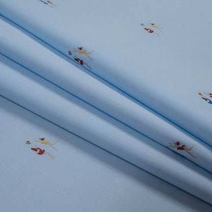 Blue Pinpoint Cotton Shirting with Woven Beach Goers Folded
