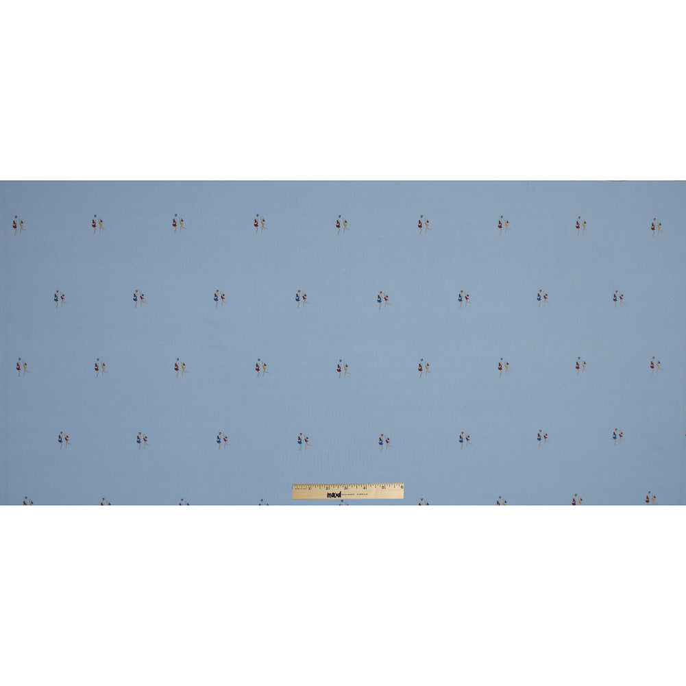 Blue Pinpoint Cotton Shirting with Woven Beach Goers Full