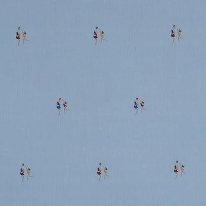 Blue Pinpoint Cotton Shirting with Woven Beach Goers