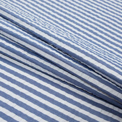 Blue and White Bengal Striped Cotton Seersucker Folded