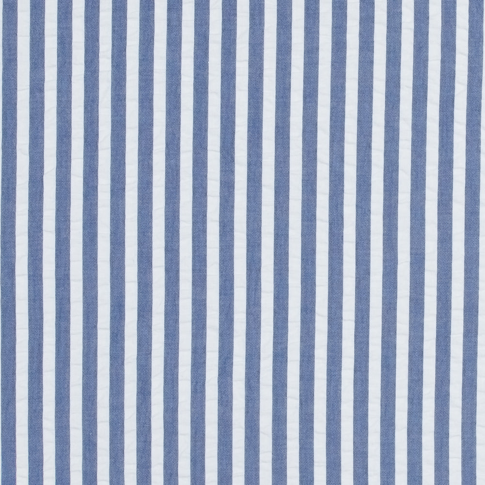 Blue and White Bengal Striped Cotton Seersucker