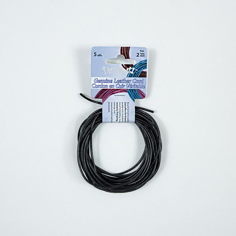 Dazzle-It Black Genuine Leather Cord - 2mm