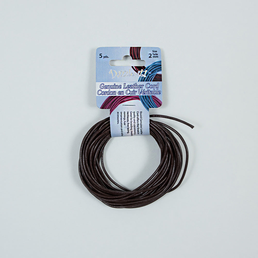 Dazzle-It Light Chocolate Genuine Leather Cord - 2mm