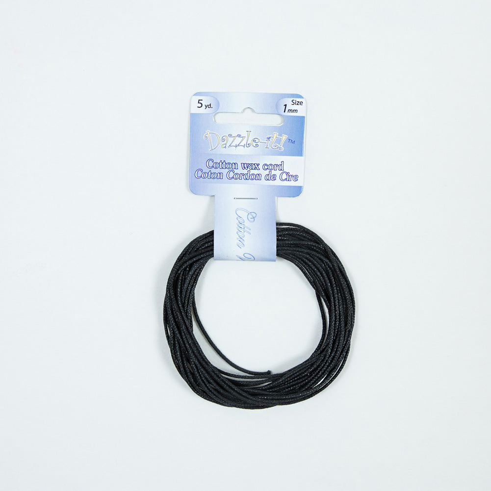 Dazzle-It Black Cotton Wax Cord - 1mm