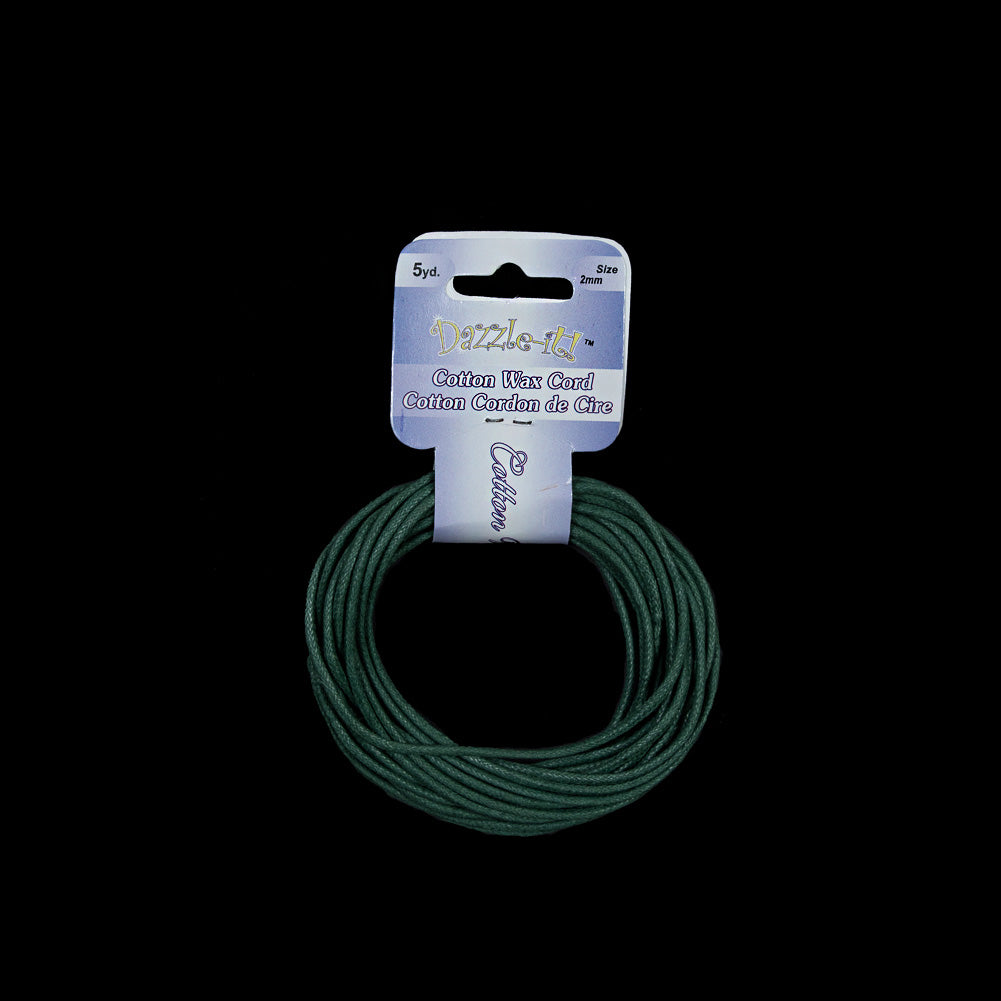 Dazzle-It Light Emerald Cotton Wax Cord - 2mm