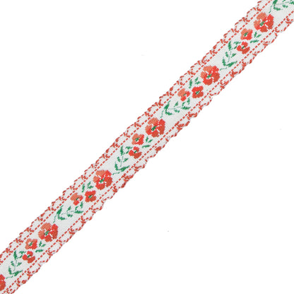 Orange Floral German Jacquard Ribbon - 0.5" Detail