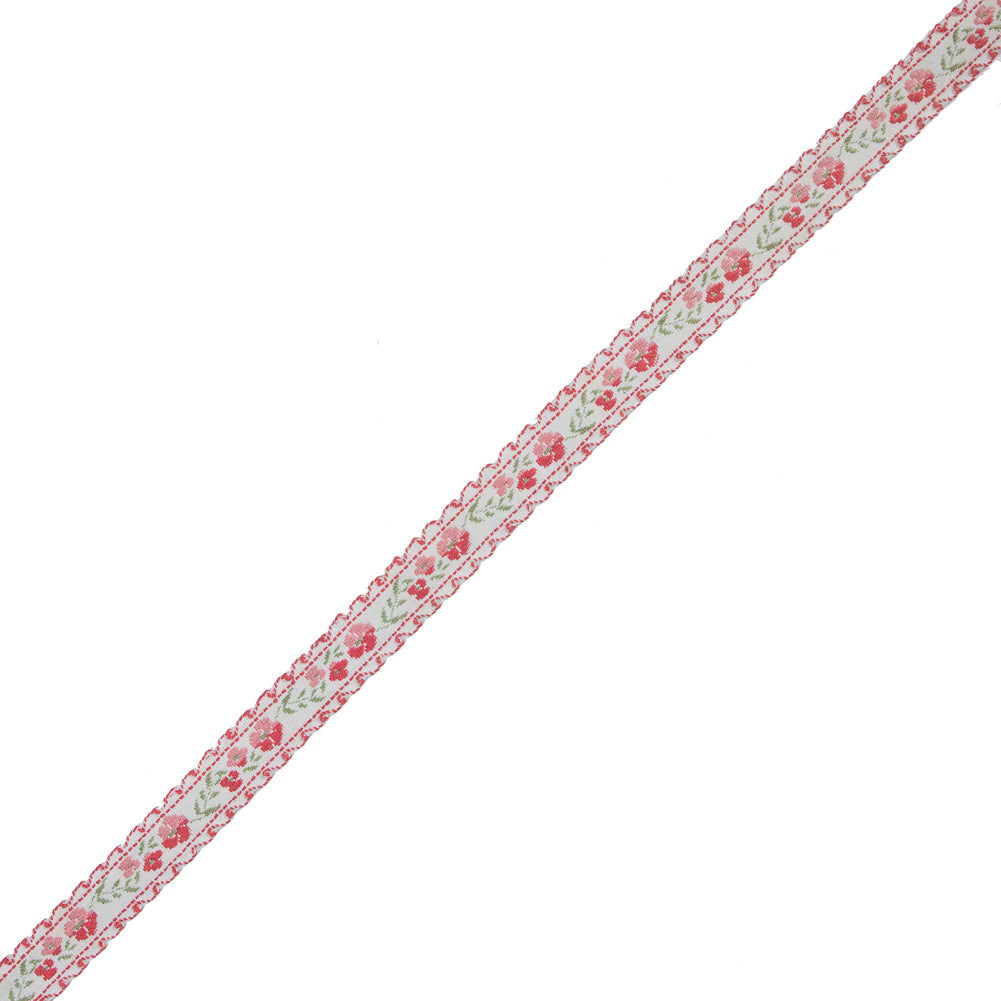 Pink Floral German Jacquard Ribbon - 0.5