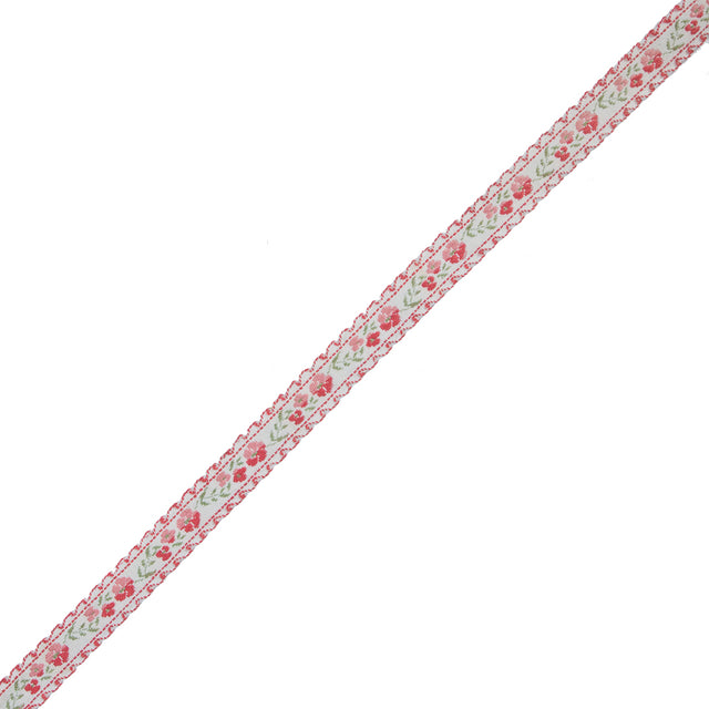 Pink Floral German Jacquard Ribbon - 0.5