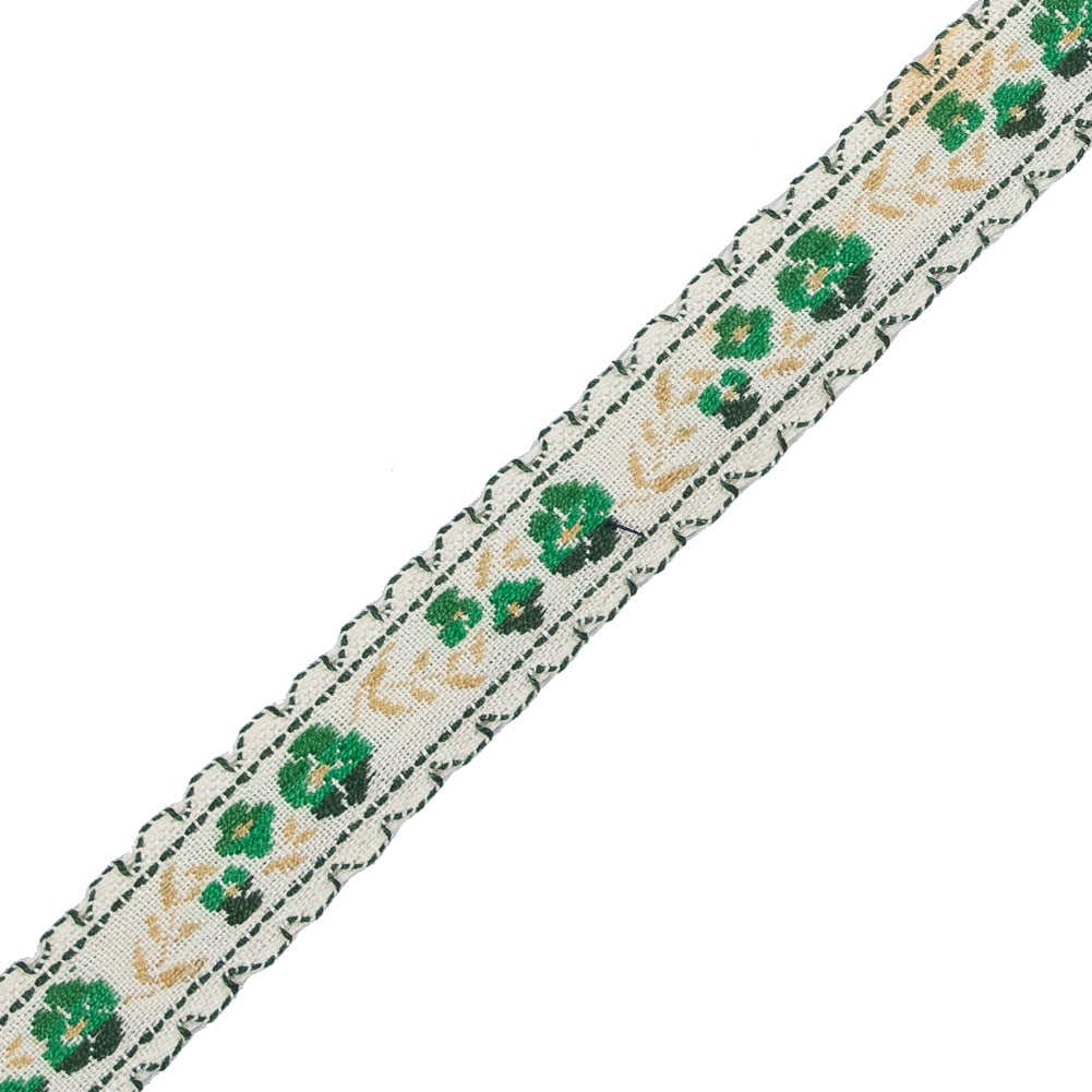 Green Floral German Jacquard Ribbon - 0.5 - Detail