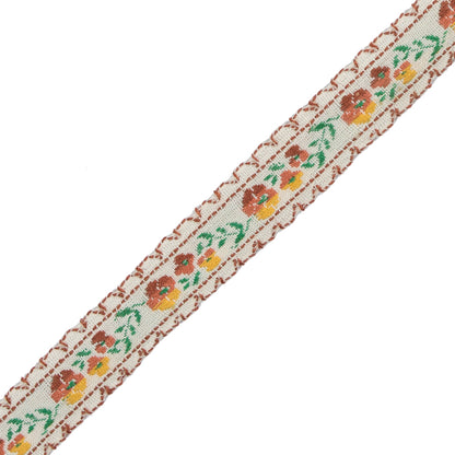 Brown Floral German Jacquard Ribbon - 0.5" Detail
