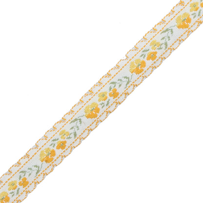 Yellow Floral German Jacquard Ribbon - 0.5" Detail
