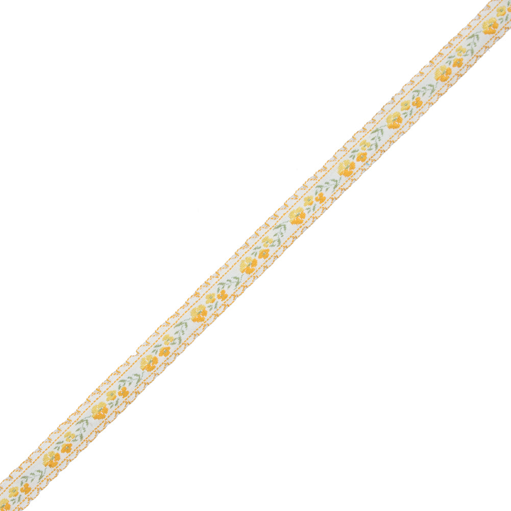 Yellow Floral German Jacquard Ribbon - 0.5"