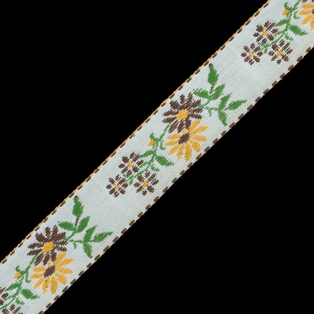 Yellow and Brown Floral German Jacquard Ribbon - 0.875 - Detail