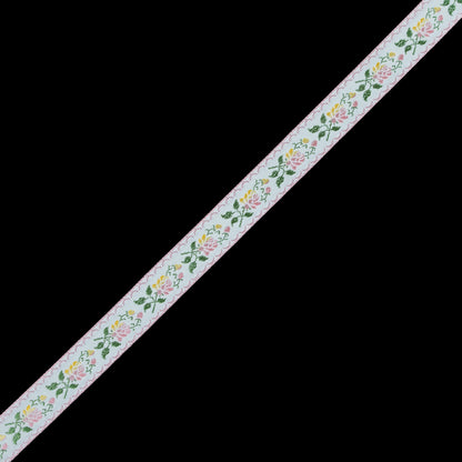 German Pink and Yellow Floral Jacquard Ribbon - 0.875
