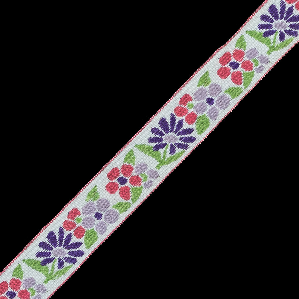 German Pink and Purple Floral Jacquard Ribbon - 0.75" Detail