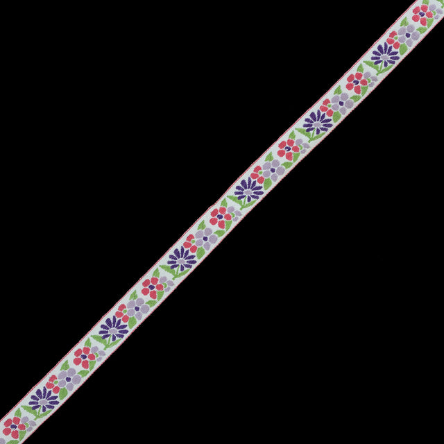 German Pink and Purple Floral Jacquard Ribbon - 0.75"