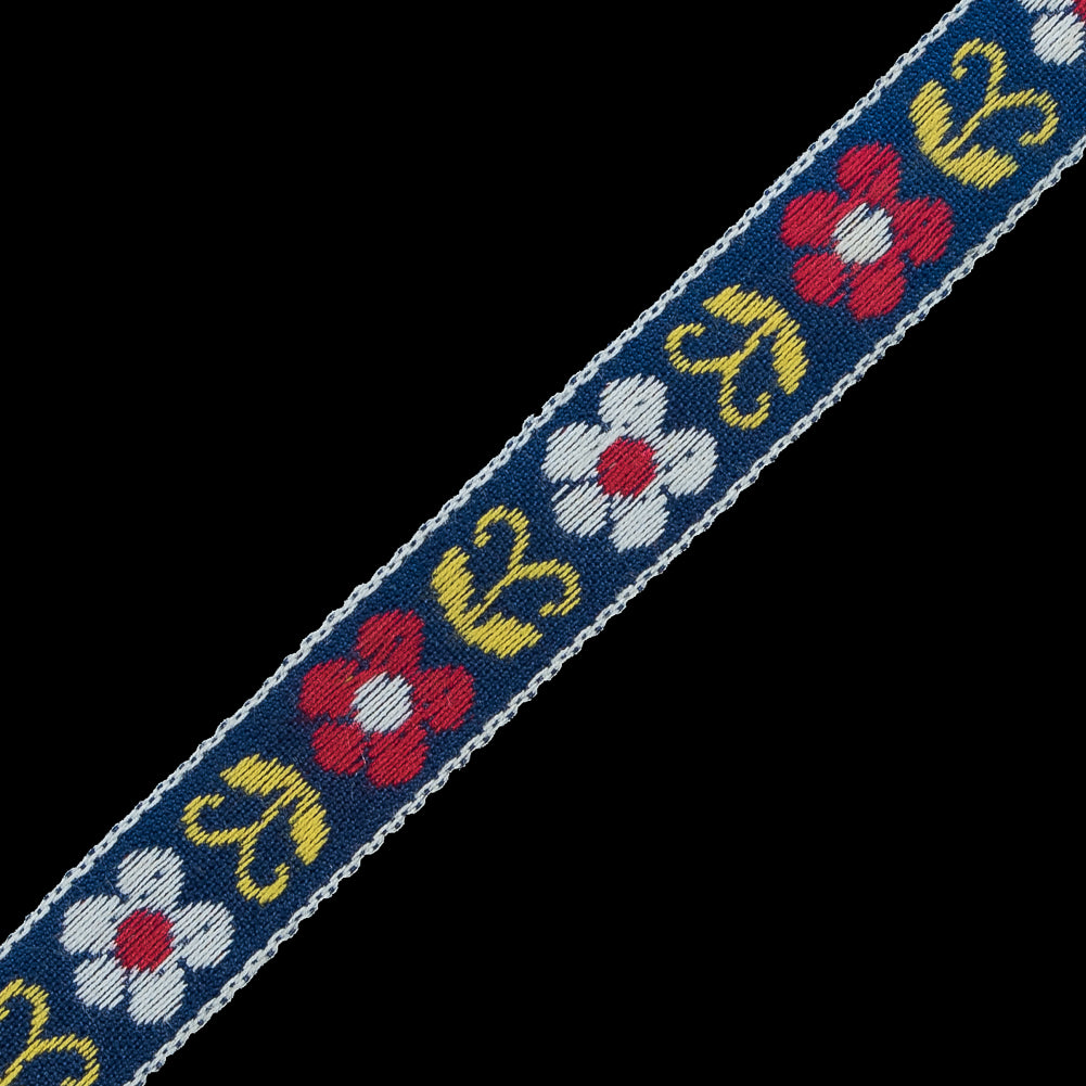 Red and Blue Floral German Jacquard Ribbon - 0.5" Detail