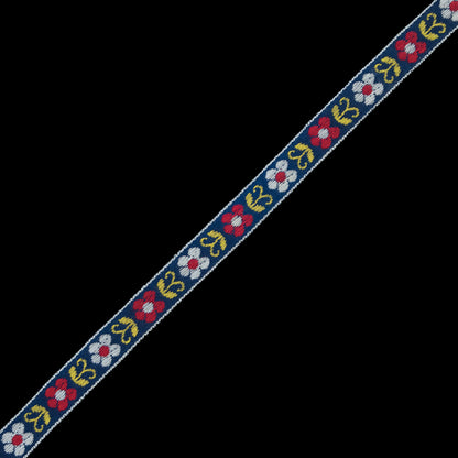 Red and Blue Floral German Jacquard Ribbon - 0.5"