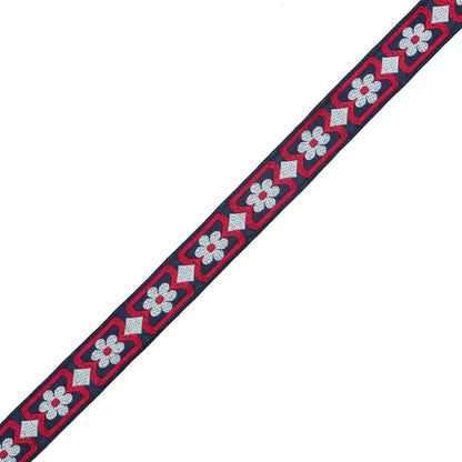 Red, White and Blue Floral German Jacquard Ribbon - 1"