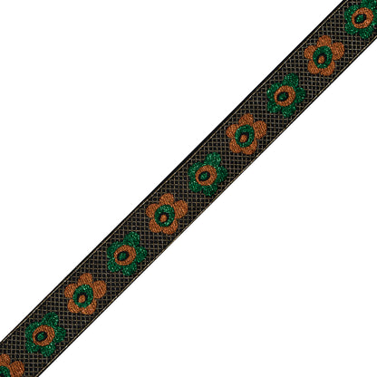Green and Orange Metallic Floral Jacquard Ribbon - 1.25