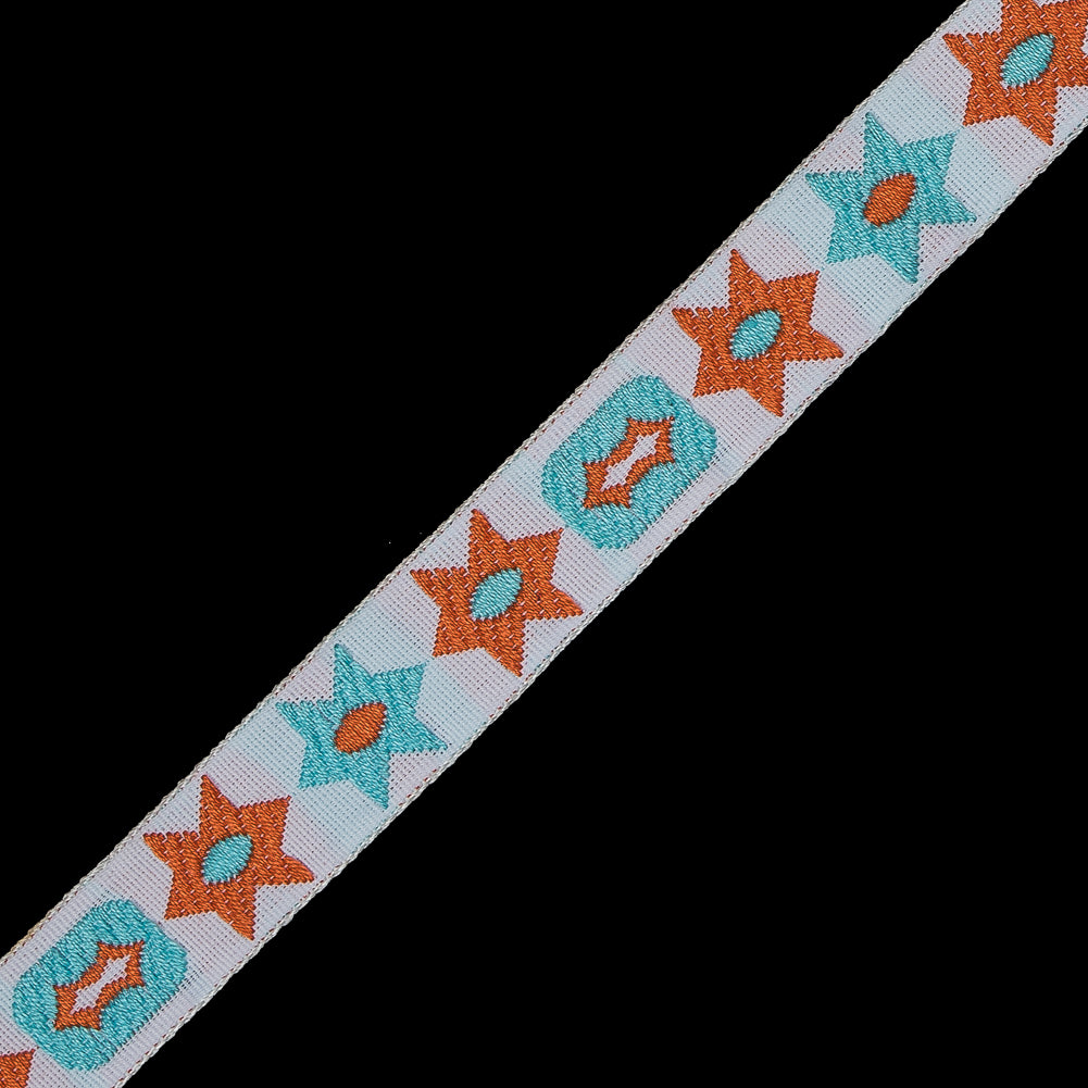 Orange and Blue Geometric Jacquard Ribbon - 0.5 - Detail