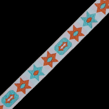 Orange and Blue Geometric Jacquard Ribbon - 0.5 - Detail