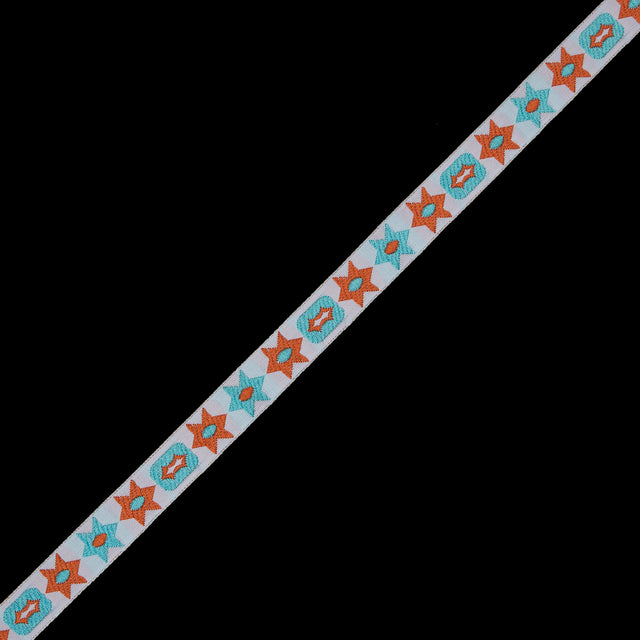 Orange and Blue Geometric Jacquard Ribbon - 0.5